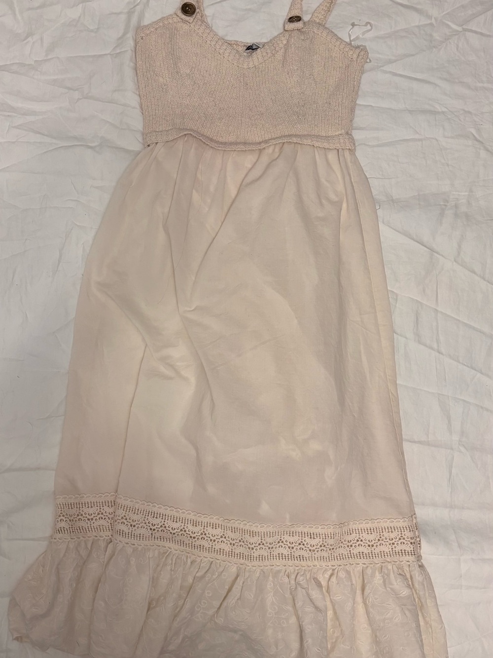 Light Cream Midi Sundress with Crochet Trim